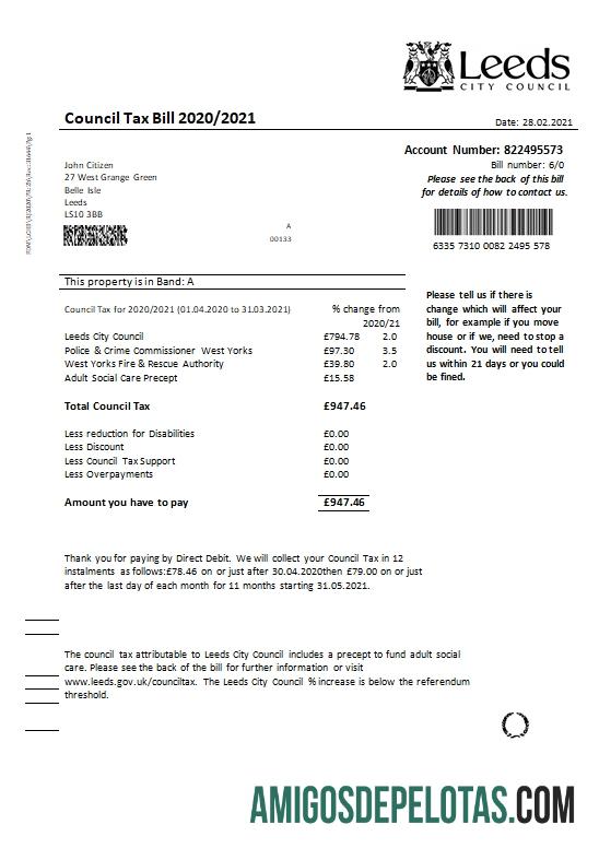 realista Modelo de lei fiscal da Câmara Municipal de Leeds do Reino Unido em formato Word e PDF